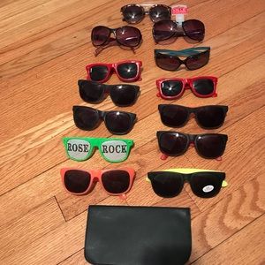 Lot 13 pairs of colorful aviator sunglasses black case pink red party rave beach